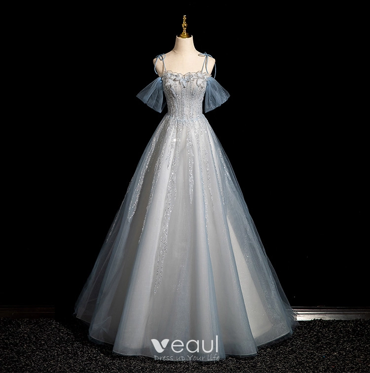 Bling Bling Spaghetti Straps Sequin Tulle A Line Wedding Dress