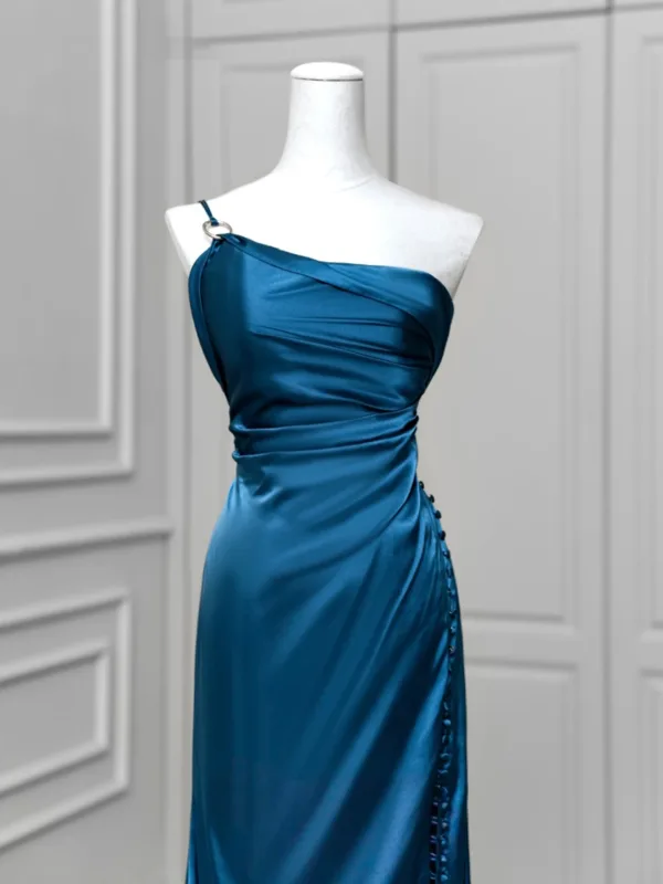 Vintage / Retro Ocean Blue Evening Dresses 2025 Trumpet / Mermaid One-Shoulder Sleeveless Backless Sweep Train Evening Party Formal Dresses