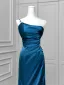 Vintage / Retro Ocean Blue Evening Dresses 2025 Trumpet / Mermaid One-Shoulder Sleeveless Backless Sweep Train Evening Party Formal Dresses