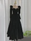 Audrey Hepburn Style Black Rhinestone Velvet Prom Dresses 2024 A-Line / Princess Square Neckline Long Sleeve Backless Floor-Length / Long Prom Formal Dresses