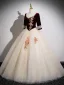 Elegant Burgundy Pearl Sequins Prom Dresses 2024 Ball Gown Square Neckline Short Sleeve Backless Bow Floor-Length / Long Prom Formal Dresses