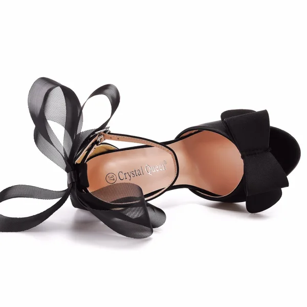 Sexy Noire Soirée Noeud Sandales Femme 2022 Bride Cheville 11 cm Talons Aiguilles Peep Toes / Bout Ouvert Sandales Talons Hauts
