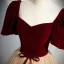 Classic Burgundy Star Sequins Formal Dresses 2022 Ball Gown Square Neckline Suede Short Sleeve Backless Bow Floor-Length / Long Prom Prom Dresses