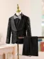 Scintillantes Noire Anniversaire 5 pièces Manches Longues Paillettes Costume Garçon Mariage 2026 Manteau Pantalon Chemise Cravate Gilet