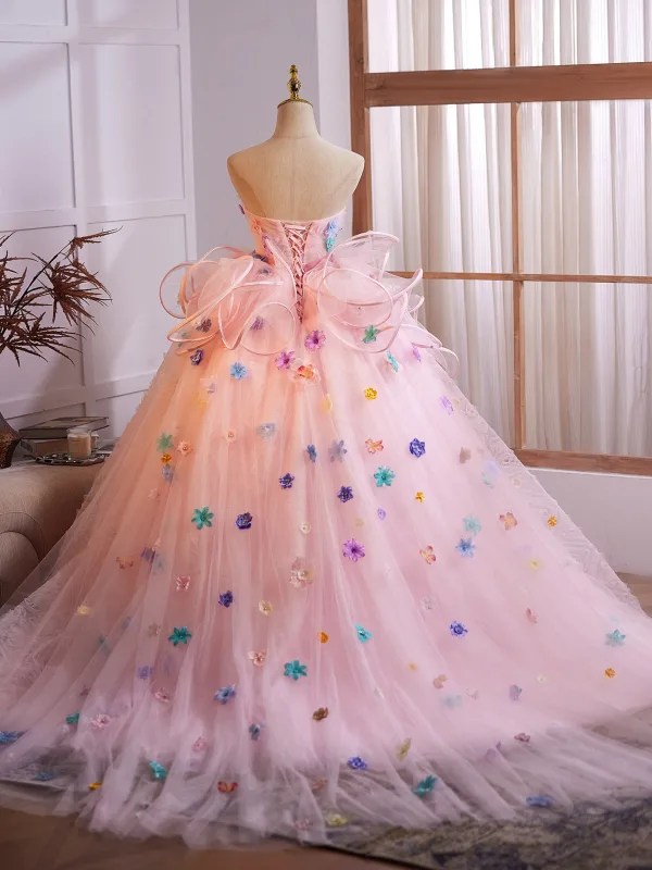 Blumenfee Rosa Multifarben Applikationen Geburtstag Ballkleider 2025 Ballkleid Bandeau Ärmellos Rückenfreies Sweep / Pinsel Zug Festliche Kleider