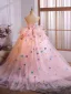 Blumenfee Rosa Multifarben Applikationen Geburtstag Ballkleider 2025 Ballkleid Bandeau Ärmellos Rückenfreies Sweep / Pinsel Zug Festliche Kleider