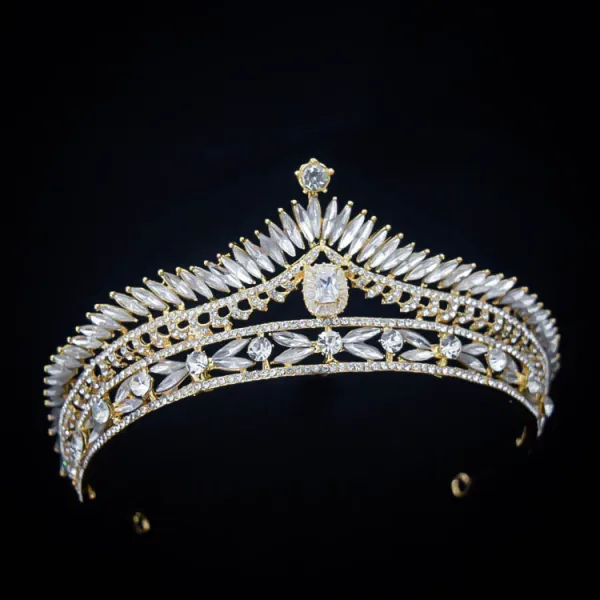 Vintage / Originale Doré Faux Diamant Alliage Mariage Tiare 2022 Accessoire Cheveux Mariage