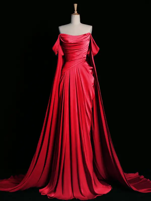 Sexy Lavender Satin Evening Dresses Prom Dresses 2024 Trumpet / Mermaid Off-The-Shoulder Sleeveless Backless Sweep Train Formal Dresses