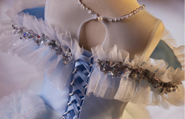 Chic / Beautiful Sky Blue Cascading Ruffles Rhinestone Sequins Birthday Flower Girl Dresses 2024 Ball Gown Scoop Neck Short Sleeve Backless Floor-Length / Long