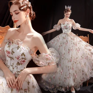Blumenfee Weiß Blumen Ballkleider 2023 A Linie Off Shoulder Kurze Ärmel Rückenfreies Lange Ball Festliche Kleider