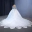 Luxury / Gorgeous White Handmade  Beading Rhinestone Wedding Dresses 2023 Ball Gown Scoop Neck Long Sleeve Backless Royal Train Wedding