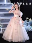 Charming Champagne Appliques Birthday Flower Girl Dresses 2024 Ball Gown Scoop Neck Short Sleeve Floor-Length / Long