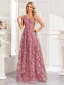 Chic / Beautiful Lace Flower Dusky Pink Prom Dresses 2024 A-Line / Princess V-Neck Sleeveless Backless Floor-Length / Long Prom Formal Dresses