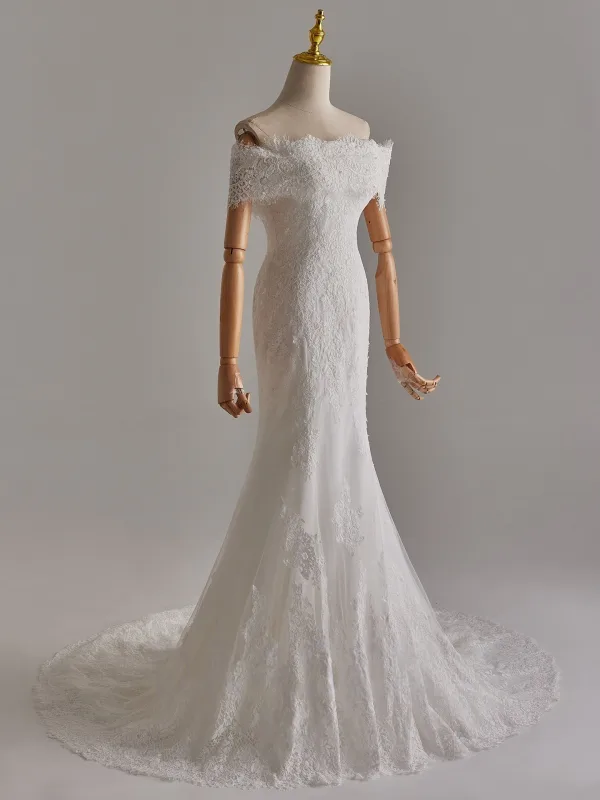 Elegant White Pearl Lace Flower Wedding Dresses 2025 Trumpet / Mermaid Off-The-Shoulder Sleeveless Backless Sweep Train Wedding
