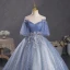 Schöne Meeresblau Perlenstickerei Ballkleider 2023 Ballkleid Off Shoulder Kurze Ärmel Rückenfreies Lange Ball Festliche Kleider