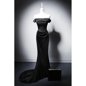 Sexy Black Trumpet Mermaid Evening Dresses 2025 Strapless Sleeveless Backless Sweep Train Evening Party Formal Dresses