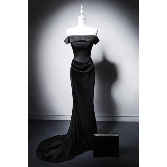 Sexy Noire Trompette Sirène Robe De Soirée 2025 Bustier Sans Manches Dos Nu Train De Balayage Soirée Robe De Ceremonie