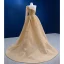 Sexy High-end Champagne Split Front Evening Dresses 2022 A-Line / Princess One-Shoulder Pearl Sequins Long Sleeve Backless Court Train Evening Party Formal Dresses