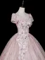 Blumenfee Rosa Perlenstickerei Pailletten Spitze Blumen Applikationen Ballkleider 2026 Ballkleid Eckiger Ausschnitt Rückenfreies Kurze Ärmel