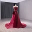 Haut de Gamme Élégant Bordeaux Fait main Perlage Paillettes Fleur Robe De Bal 2024 Trompette / Sirène Bustier Sans Manches Dos Nu Train De Balayage Promo