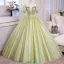 Elegant Sage Green Glitter Beading Sequins Prom Dresses 2023 Ball Gown Scoop Neck Puffy Short Sleeve Floor-Length / Long Prom Formal Dresses