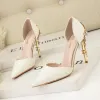 Charming White Glitter Metal Flower Wedding Shoes 2024 9 cm Stiletto Heels Pointed Toe Wedding High Heels