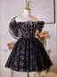 Charming Black Rhinestone Glitter Flower Short Evening Dresses 2025 Ball Gown Off-The-Shoulder Short Sleeve Backless Evening Party Formal Dresses