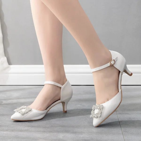 Chic / Beautiful White Rhinestone Wedding Shoes 2022 5 cm Stiletto Heels Pointed Toe Wedding High Heels