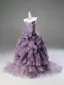 Luxury / Gorgeous Fashion Purple Pearl Lace Flower Appliques Ruffle Prom Dresses 2026 Ball Gown Strapless Sleeveless Backless Sweep Train