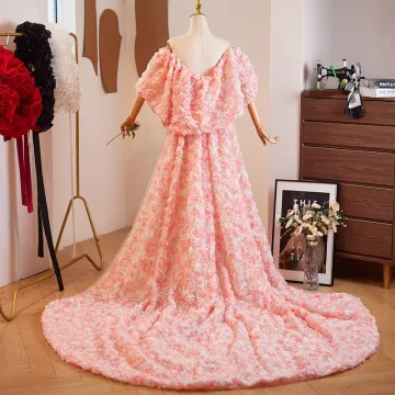 High End Rodnande Rosa Handgjort Blomma Bal Sjal Jackor Omslag 2024