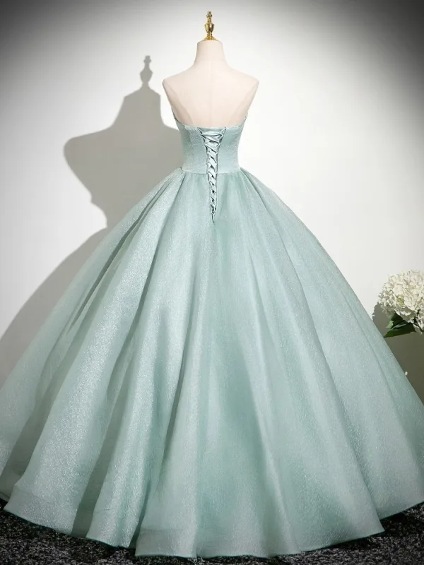 Sexy Pool Blue Prom Dresses 2025 Ball Gown Strapless Sleeveless Backless Floor-Length / Long Formal Dresses