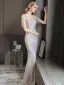 Sparkly Beige Sequins Evening Dresses 2022 Trumpet / Mermaid Scoop Neck Beading Tassel Sleeveless Backless Floor-Length / Long Evening Party Formal Dresses