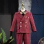 Burgundy 5-piece Plaid Long Sleeve Boys Wedding Suits 2022 Body Jewellery Coat Pants Shirt Tie Wedding