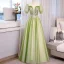 Elegant Sage Green Glitter Beading Sequins Prom Dresses 2023 Ball Gown Scoop Neck Puffy Short Sleeve Floor-Length / Long Prom Formal Dresses