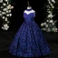 Sparkly Navy Blue Beading Tassel Sequins Birthday Flower Girl Dresses 2024 Ball Gown High Neck Sleeveless Floor-Length / Long