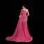 Haut de Gamme Fushia Daim Robe De Soirée 2023 Trompette / Sirène Une épaule Perlage Faux Diamant 3/4 Manches Dos Nu Longue Soirée Robe De Ceremonie