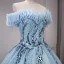 High-end Sky Blue Beading Pearl Sequins Tassel Prom Dresses 2026 Ball Gown Off-The-Shoulder Sleeveless Backless Floor-Length / Long Formal Dresses