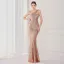 Sparkly Beige Sequins Evening Dresses 2022 A-Line / Princess One-Shoulder Sleeveless Backless Floor-Length / Long Evening Party Formal Dresses
