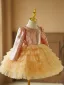 Sparkly Gold Cascading Ruffles Sequins Birthday Short Flower Girl Dresses 2024 Ball Gown Scoop Neck Long Sleeve Flower Girl Dresses