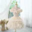 Chic / Beautiful Champagne Beading Sequins Cascading Ruffles Birthday Party Dresses 2024 Ball Gown Off-The-Shoulder Short Sleeve Backless Short Formal Dresses