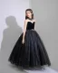 Bling Bling Schwarz Strass Pailletten Geburtstag Blumenmädchenkleider Ballkleid 2025 Rundhalsausschnitt Ärmellos Rückenfreies Lange