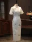 Chinese style White Embroidered Butterfly Tea-length Cheongsam 2026 Trumpet / Mermaid High Neck Short Sleeve