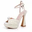 Chic / Beautiful White Pearl Wedding Shoes 2024 Ankle Strap 13 cm Thick Heels Open / Peep Toe Wedding Shoes High Heels