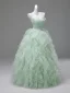 Onírico Verde Salvia Perla Lentejuelas Con Encaje Flor Volantes En Cascada Vestidos de gala 2026 Ball Gown Sin Tirantes Sin Mangas Sin Espalda