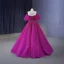 Fashion Fuchsia Beading Prom Dresses 2023 Ball Gown Off-The-Shoulder Short Sleeve Backless Floor-Length / Long Prom Formal Dresses