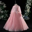 Chic / Beautiful Candy Pink Evening Party Flower Girl Dresses 2022 Ball Gown Scoop Neck Beading Pearl Lace Flower Sequins Long Sleeve Floor-Length / Long Flower Girl Dresses