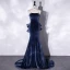 Sexy Bleu Marine Daim Robe De Fete 2022 Trompette / Sirène Faux Diamant Bretelles Spaghetti Sans Manches Dos Nu Noeud Soirée Cocktail Tribunal Train Robe De Ceremonie