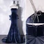 Sexy Bleu Marine Daim Robe De Fete 2022 Trompette / Sirène Faux Diamant Bretelles Spaghetti Sans Manches Dos Nu Noeud Soirée Cocktail Tribunal Train Robe De Ceremonie