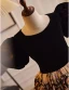 Vintage / Retro Black Printing Birthday Flower Girl Dresses 2024 Ball Gown Scoop Neck Puffy Short Sleeve Backless
