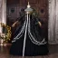 Vintage / Originale Médiévale Noire Paillettes En Dentelle Fleur Robe De Bal 2026 Robe Boule Col Haut Manches de cloche Dos Nu Longue Robe De Ceremonie